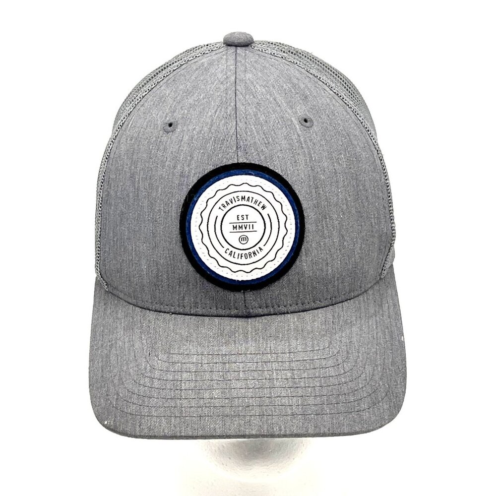 Travis Mathew Gray Mesh Trucker Hat Cap Snapback Closure Logo Patch California